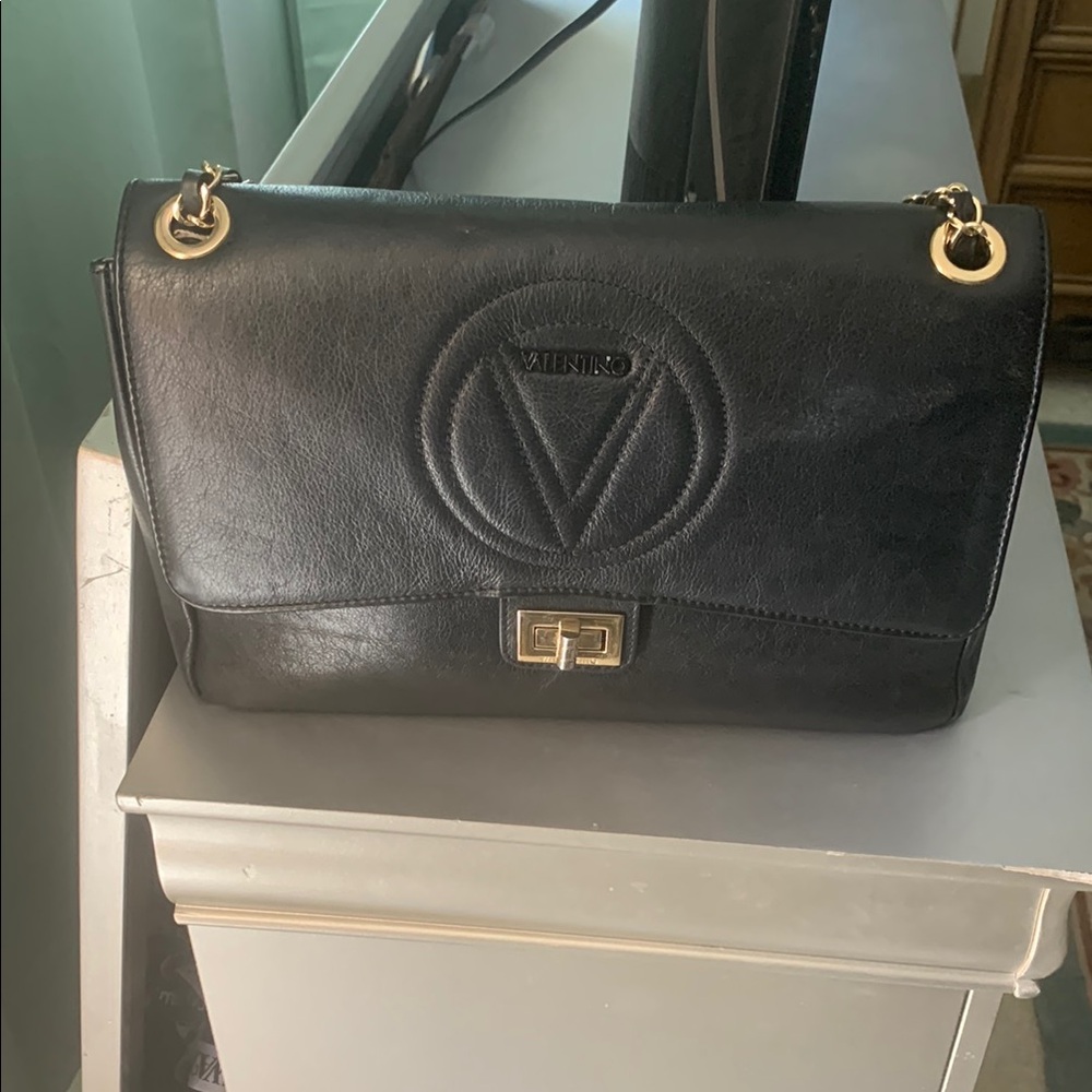 Mario Valentino Black Leather Shoulder Bag with Chain Strap - Picture 4 of 7